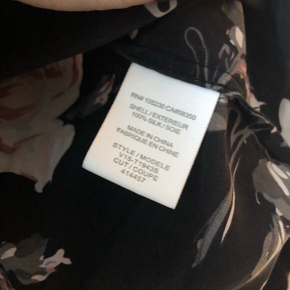 Joie Black Rose Floral Print Silk Blouse - Picture 6 of 7